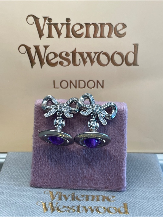 Vivienne Westwood Jewelry - Vivienne Westwood Octavie Crystal Bow Purple Orb Drop Earrings Silver Y2K
